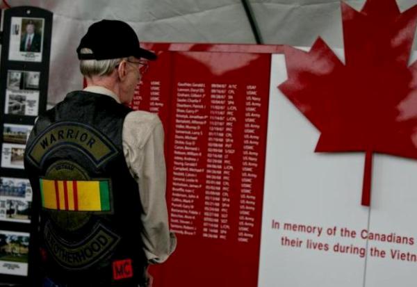 Jeff Seeber standing at the Canadian Vietnam Veterans Memorial Wall