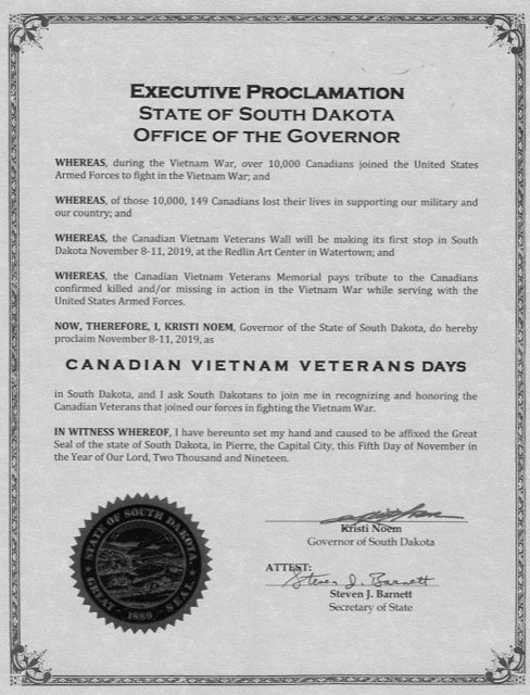 South Dakota Proclomation - Canadian Vietnam Veterans